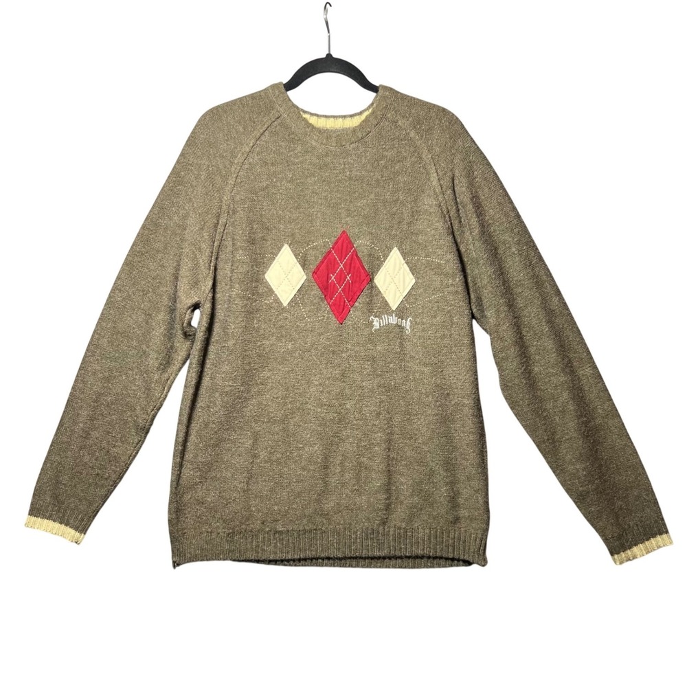 Vintage Y2K Billabong Argyle Sweater Mens XL Brown Wool Blend Surf Skate